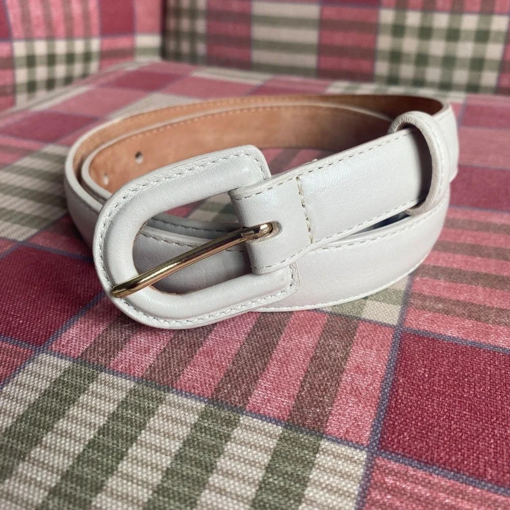 W. Kleinberg Ivory Cream Leather Belt Gold Buckle